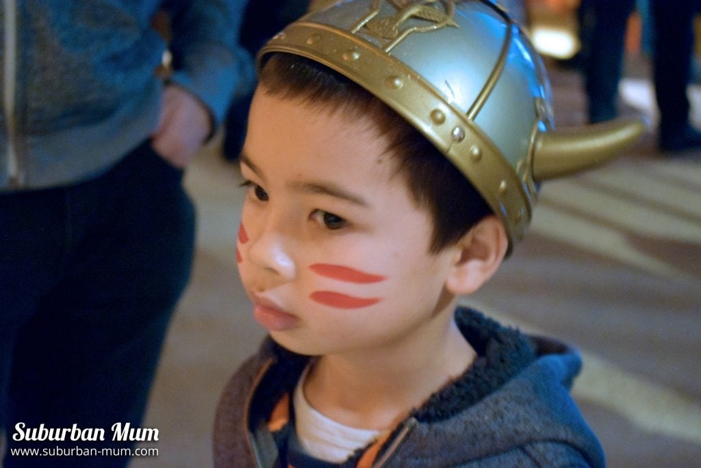 M with viking hat at How to Train Your Dragon screening
