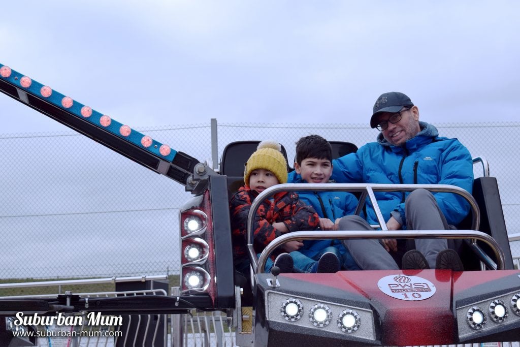 boys on the sizzler fairground ride, stuntfest, santa pod raceway