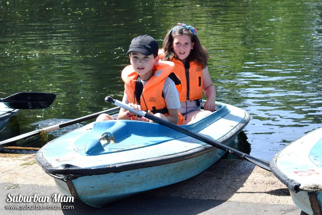Children on a canoe at the Childrens Lakes, Wicksteed Park