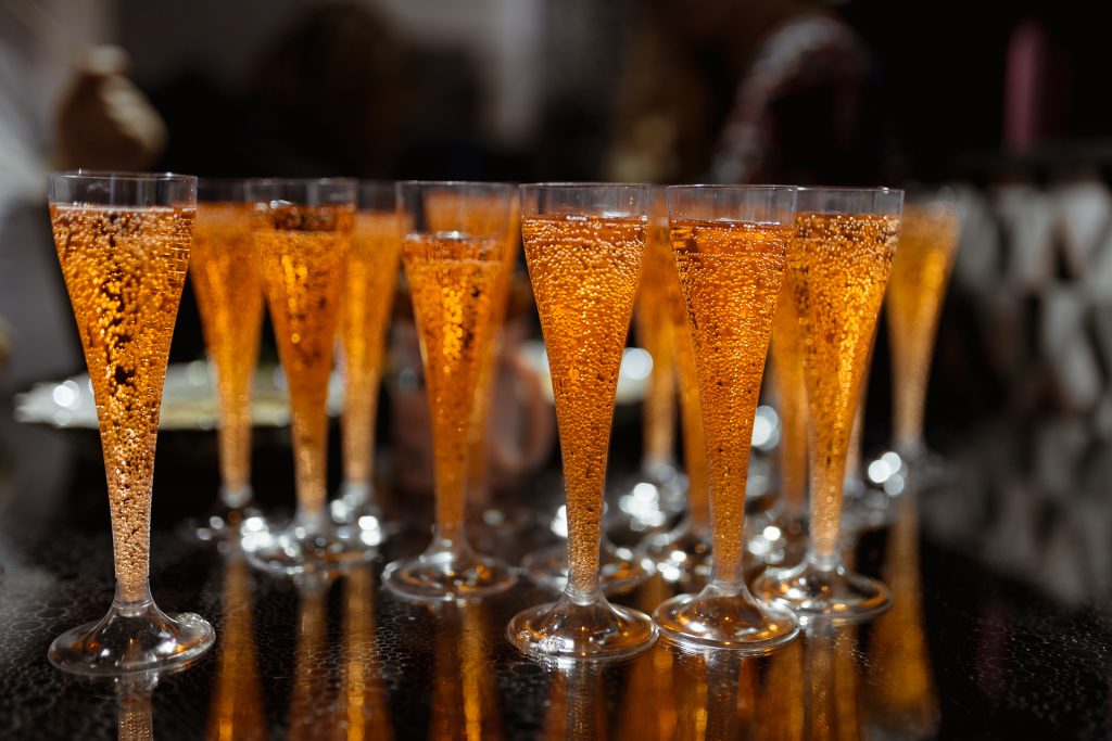 Champagne flutes filled with Golden Dram