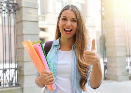 student with books