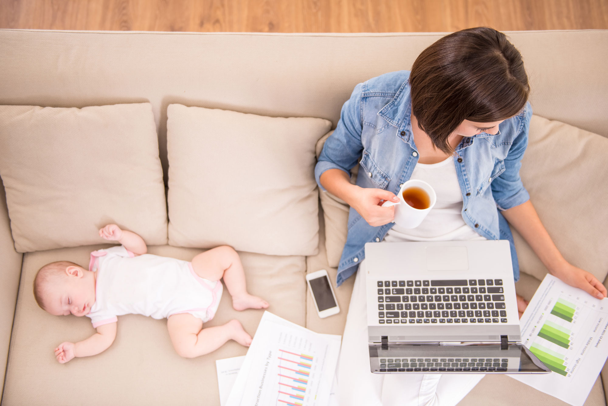 working mum with baby