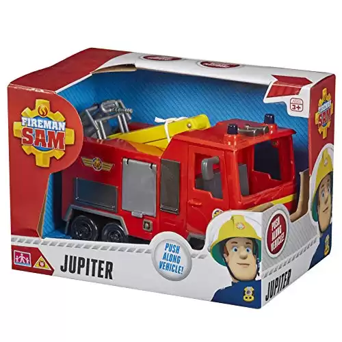 Jfireman Sam Jupiter the Fire Engine. Open the door and unwind the hose ready for action. Raise the crane arm with rescue platform to save the day