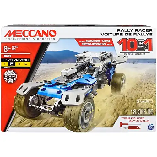 MECCANO Erector, 10 in 1 Rally Racer Model Vehicle Building Kit, for Ages 8 and up, STEM Construction Education Toy