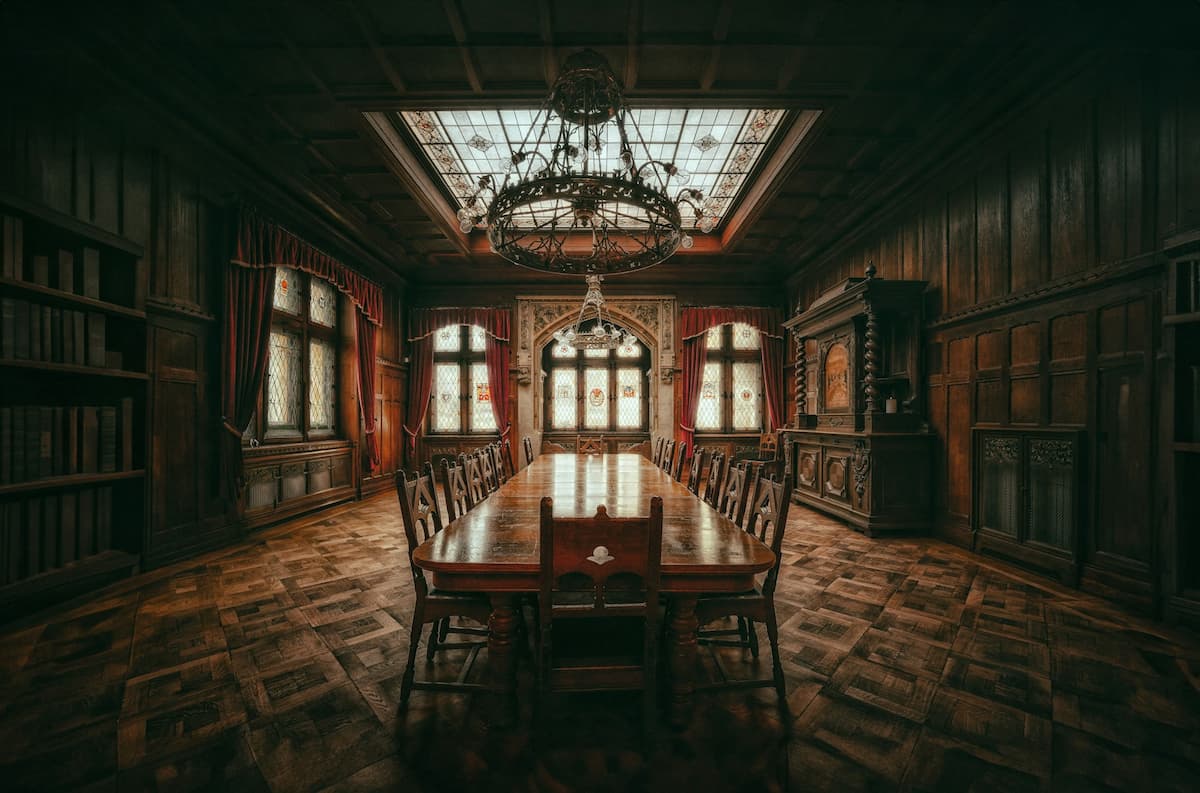 wood panelled dining room