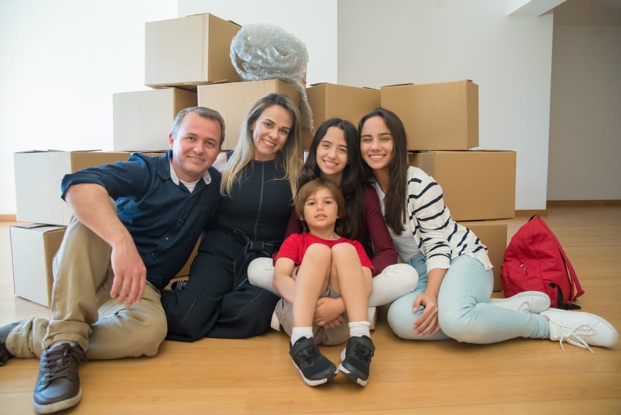 family photo moving boxes