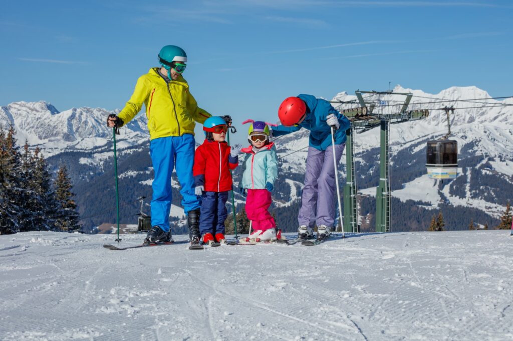 family skiing