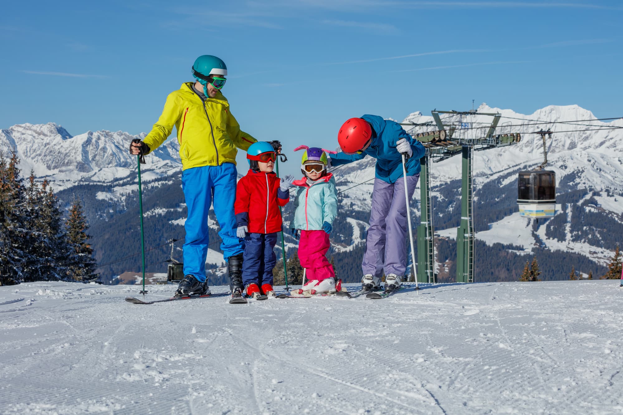 family skiing