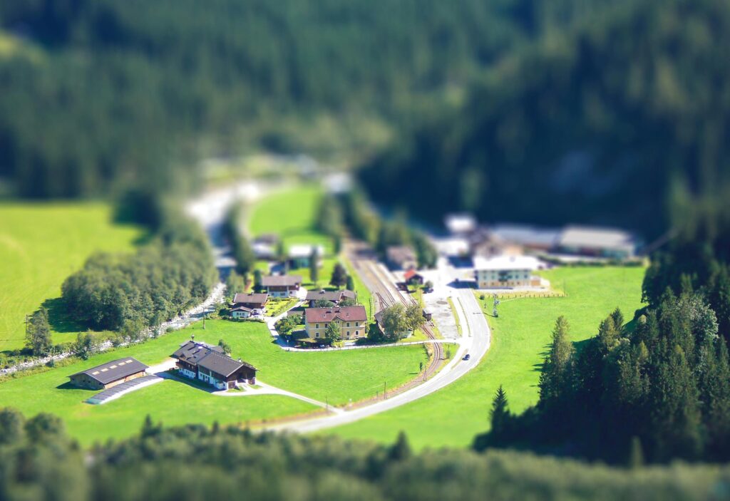 aerial view of a village 