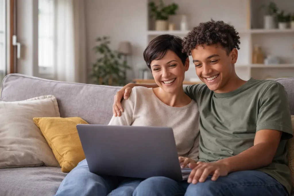 mum and teen learning together