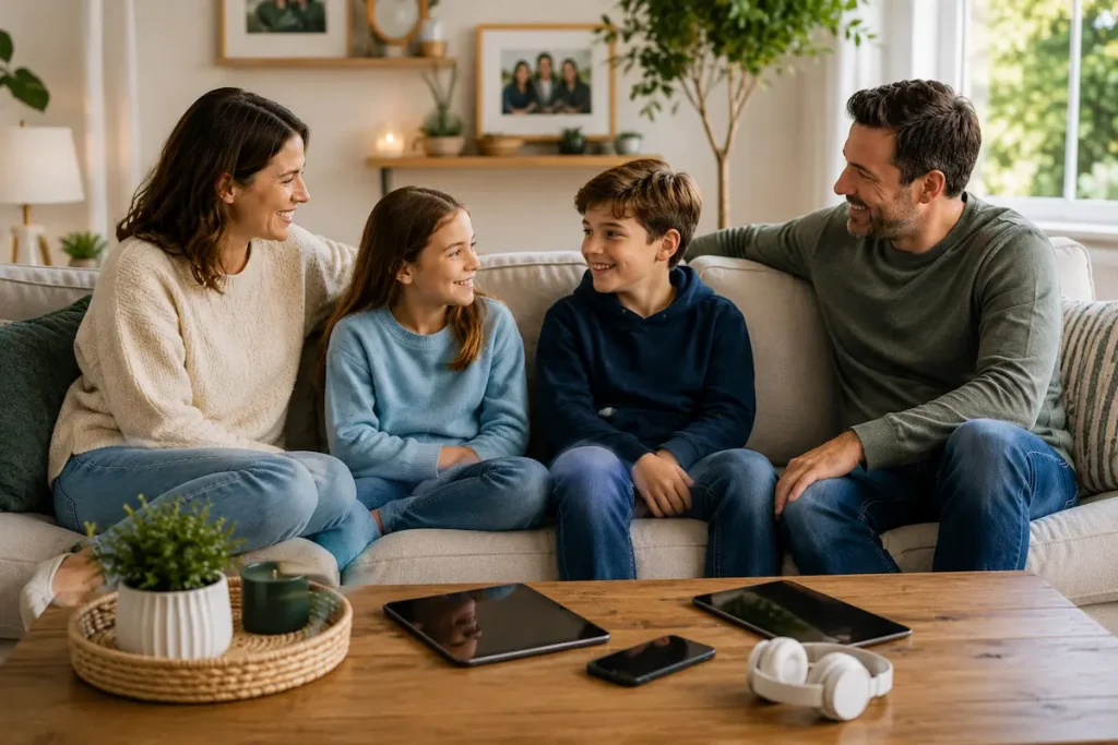 family screen time balance devices table